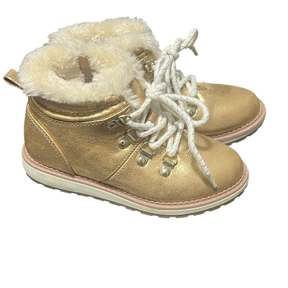 Girl Cat & Jack Gold Metallic Faux-Fur Lace-Up Kids Boots size 11